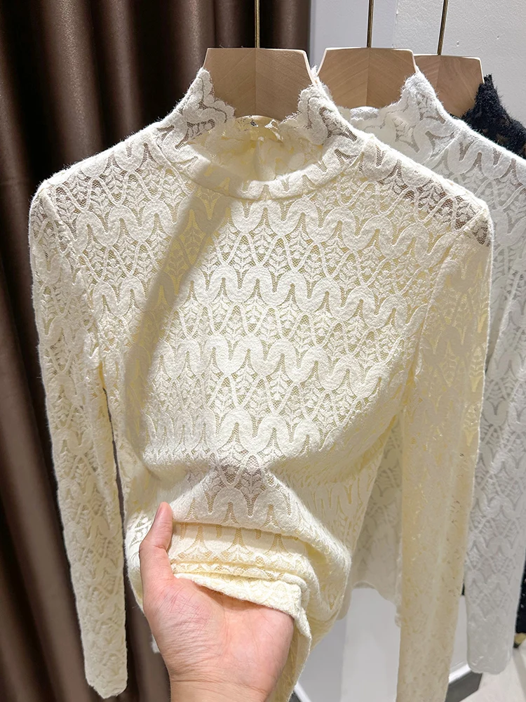 

Ele Lace Base irt Женский весенний свитер с высоким воротником Inner Me Faionable Top French Sle Slim...