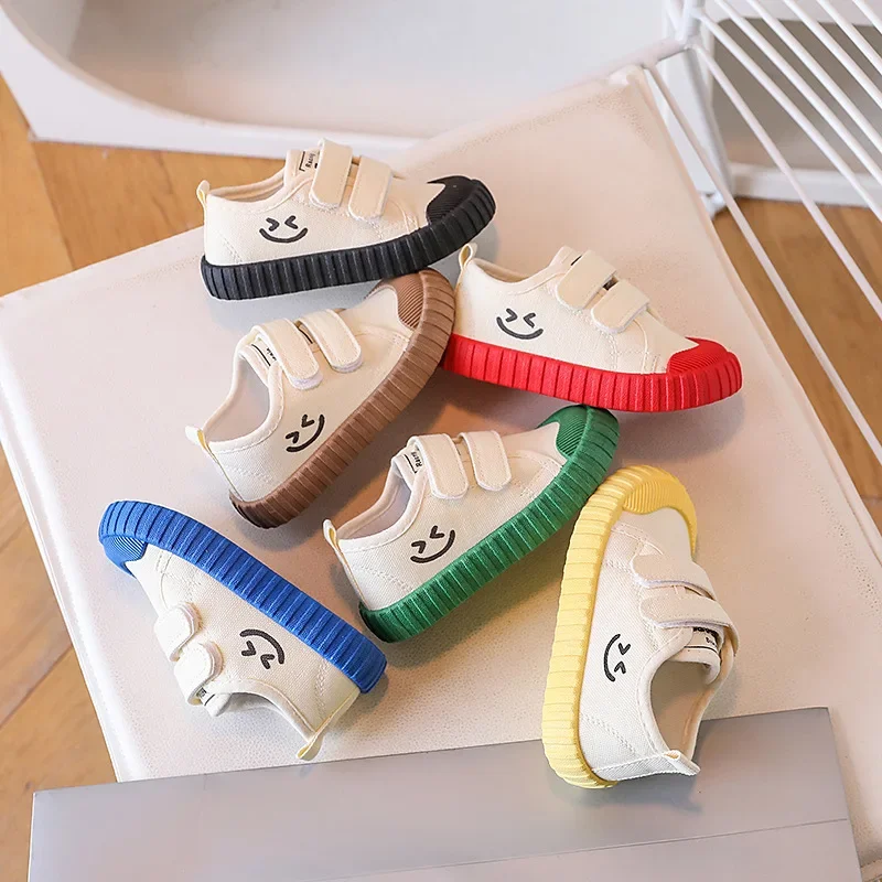 

Children's Canvas Shoes Korean Version Smiling Face Casual Shoes Spring Boys Girls Shoes Academy Kindergarten Comfortable Daily