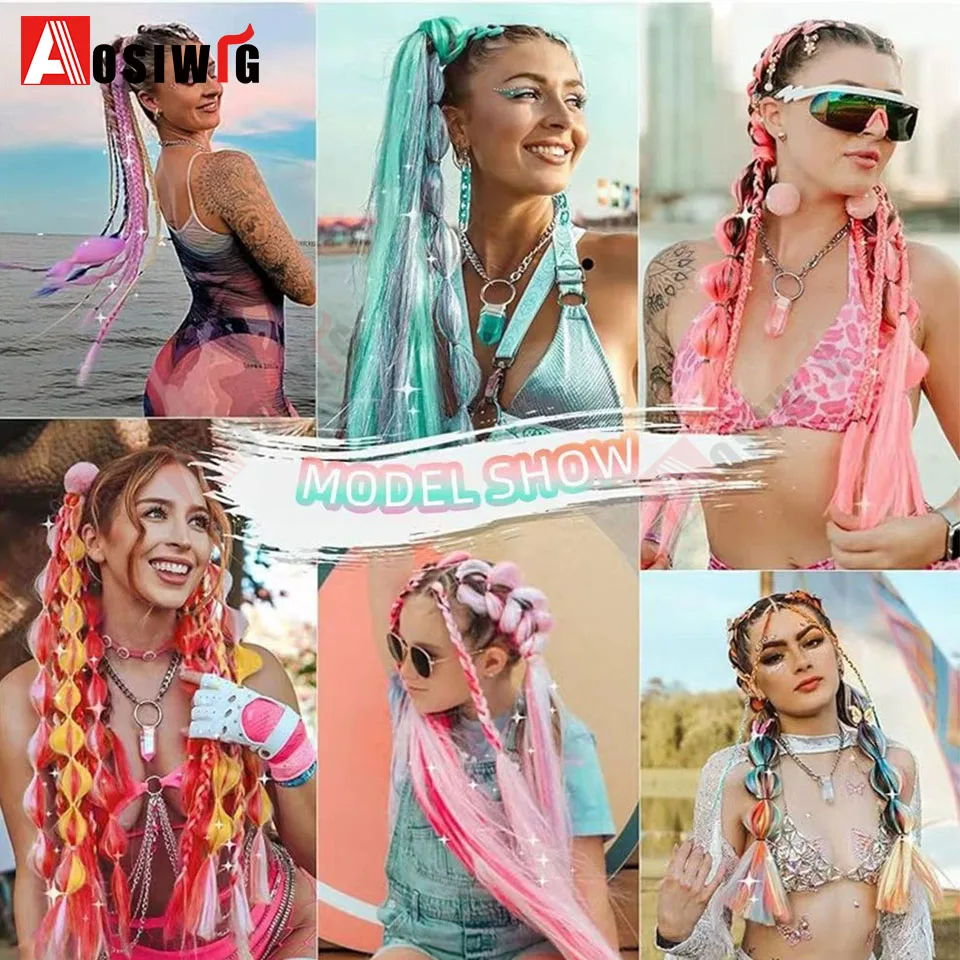 26 بوصة الاصطناعية أومبير تجديل وصلات شعر ملونة جديلة الشعر ذيل حصان تمديد طويل مستقيم ذيل حصان هيربيسي ل Wo