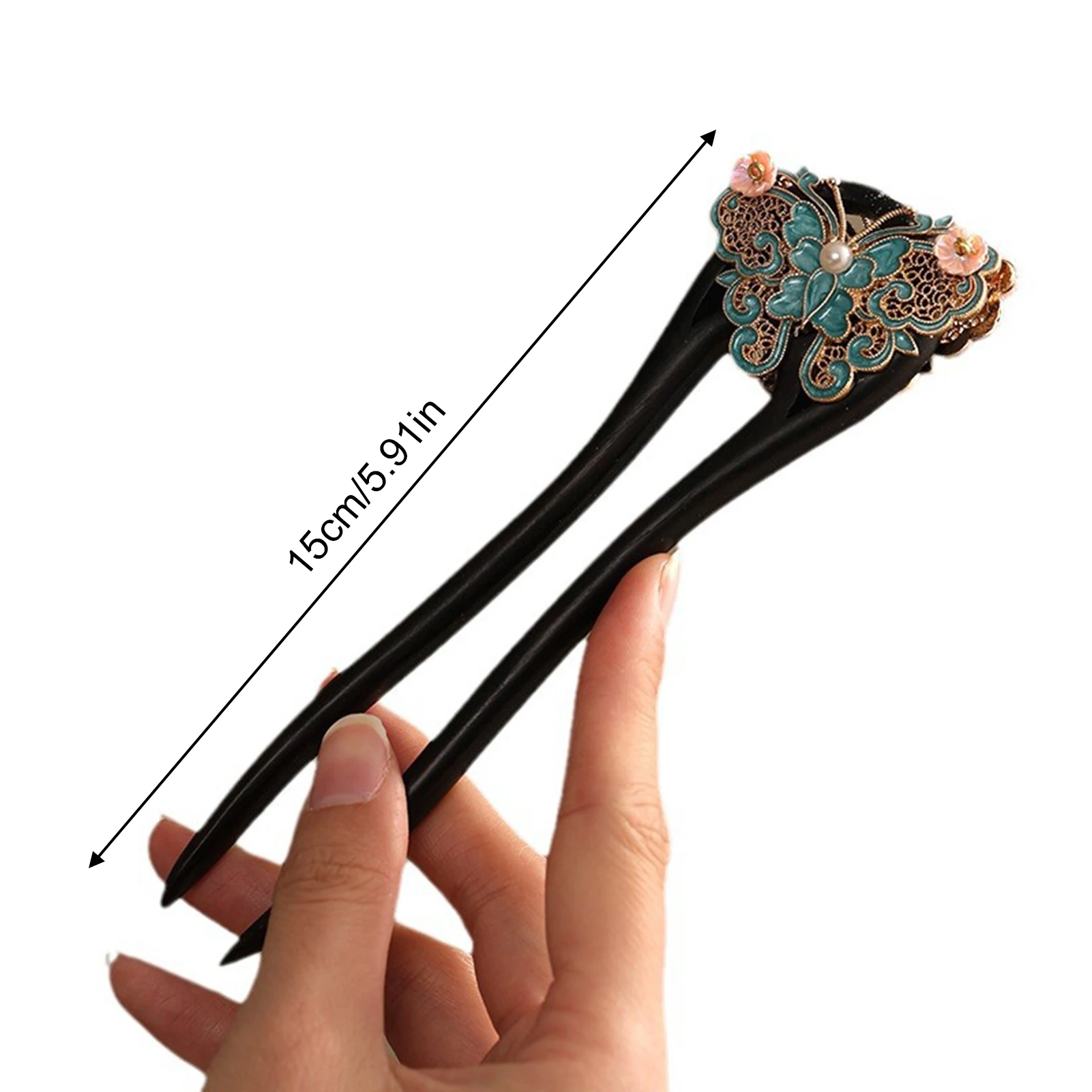 دبوس شعر على شكل حرف U على الطراز الصيني للنساء أنيق عتيق من خشب الصندل على شكل فراشة شرابة دبوس شعر خشبي فاخر خفيف #6