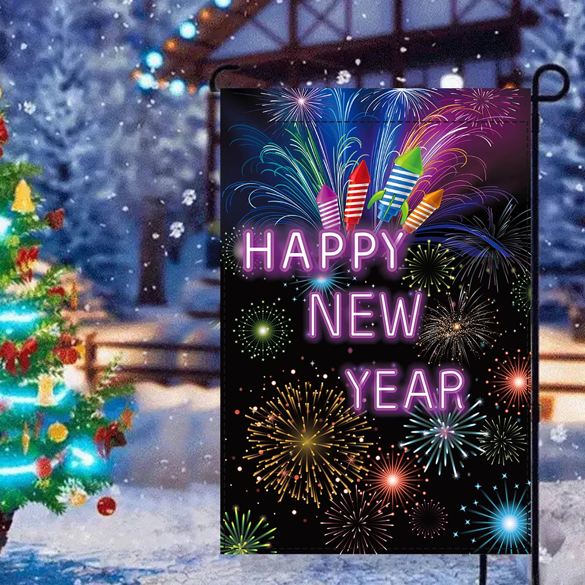 30x45cm Happy New Year 2025 Champagne Fireworks Garden Flag Home Outdoor Cheers Celebrate New Year Count Down Yard Flags