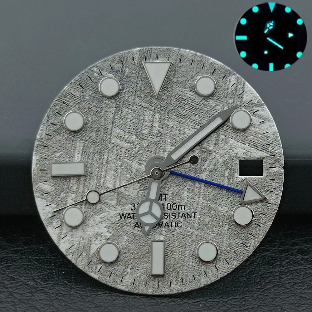 NH34/NH35 single calendar movement dial GMT 28.5mm black sterile watch dial blue-green luminous watch dial watch accessories