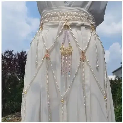 Cadena de cintura a la moda para mujer, accesorios de ropa Hanfu estilo Tang Original, borla de perlas