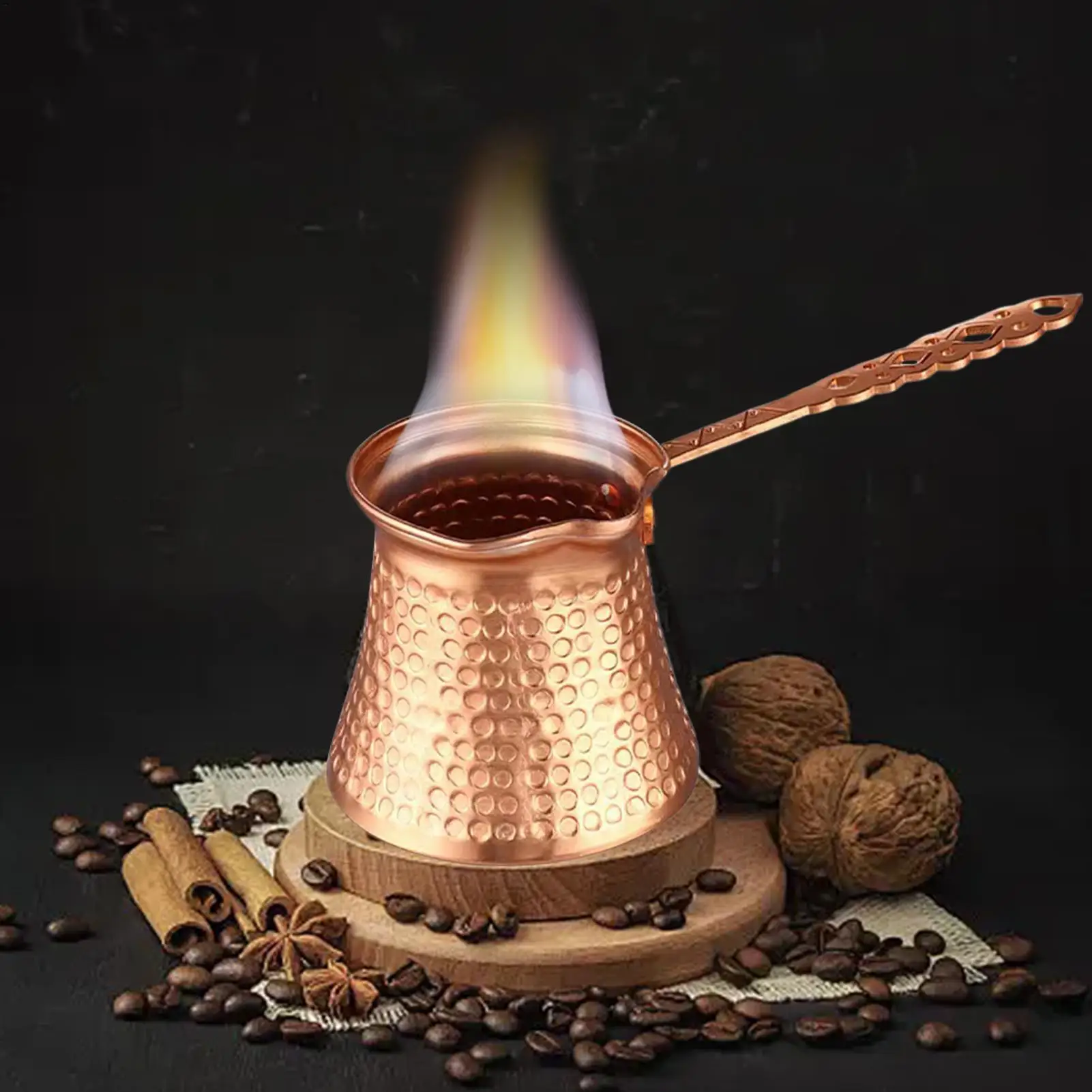 Turkish Coffee Pot Long Handle Vintage Wide Mouth Coffee Maker for Arabic Coffee Stovetop Brewing Classic Coffee Making