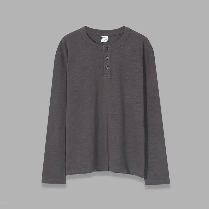 Japanese Retro Washed Amikaji Heavyweight 320g 100% Cotton Loose Solid Color Round Neck Men's Long Sleeved T-shirt view 5
