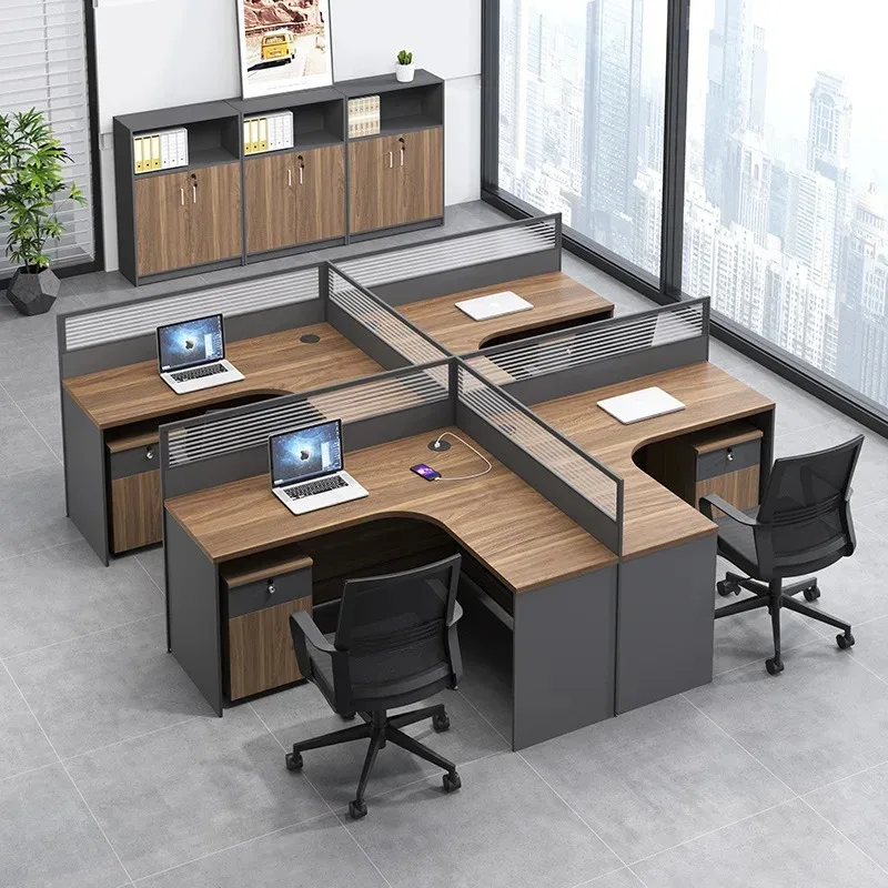 

Simple staff office desk and chair combination corner L-shaped workstation financial table simple modern 2/4/6 staff table