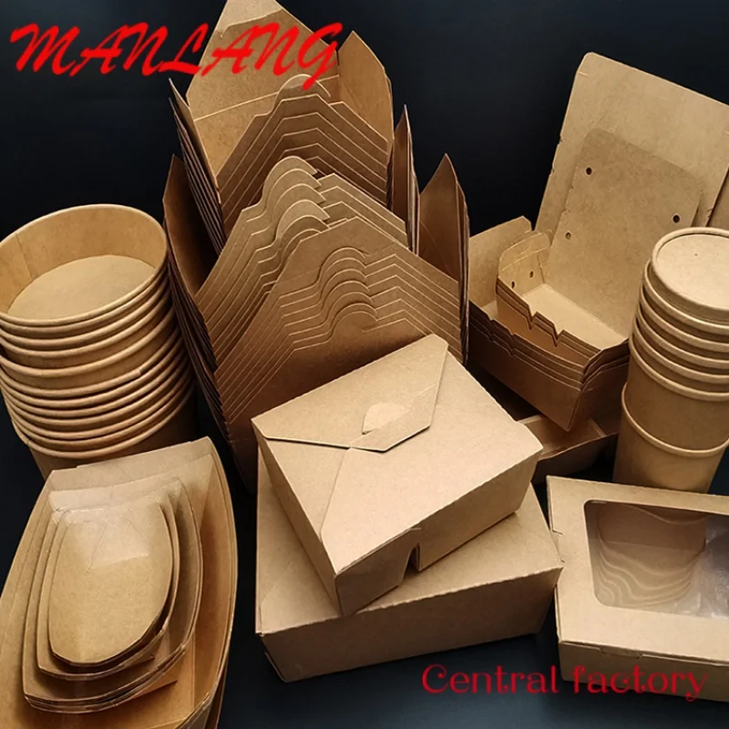 

Custom XieFa Disposable Recycle Food Grade Container Packaging Brown Paper Fast Food Take Away Takeaway Kraft Paper Food Lunch