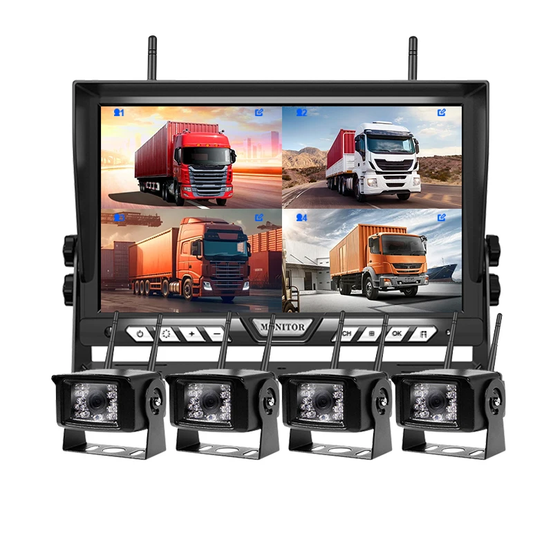 9 Inch 1080P 4Ch Digital Wireless Rear View Monitor Kit Car Backup Camera Night Vision Waterproof DVR for Car Truck RV Vehicle