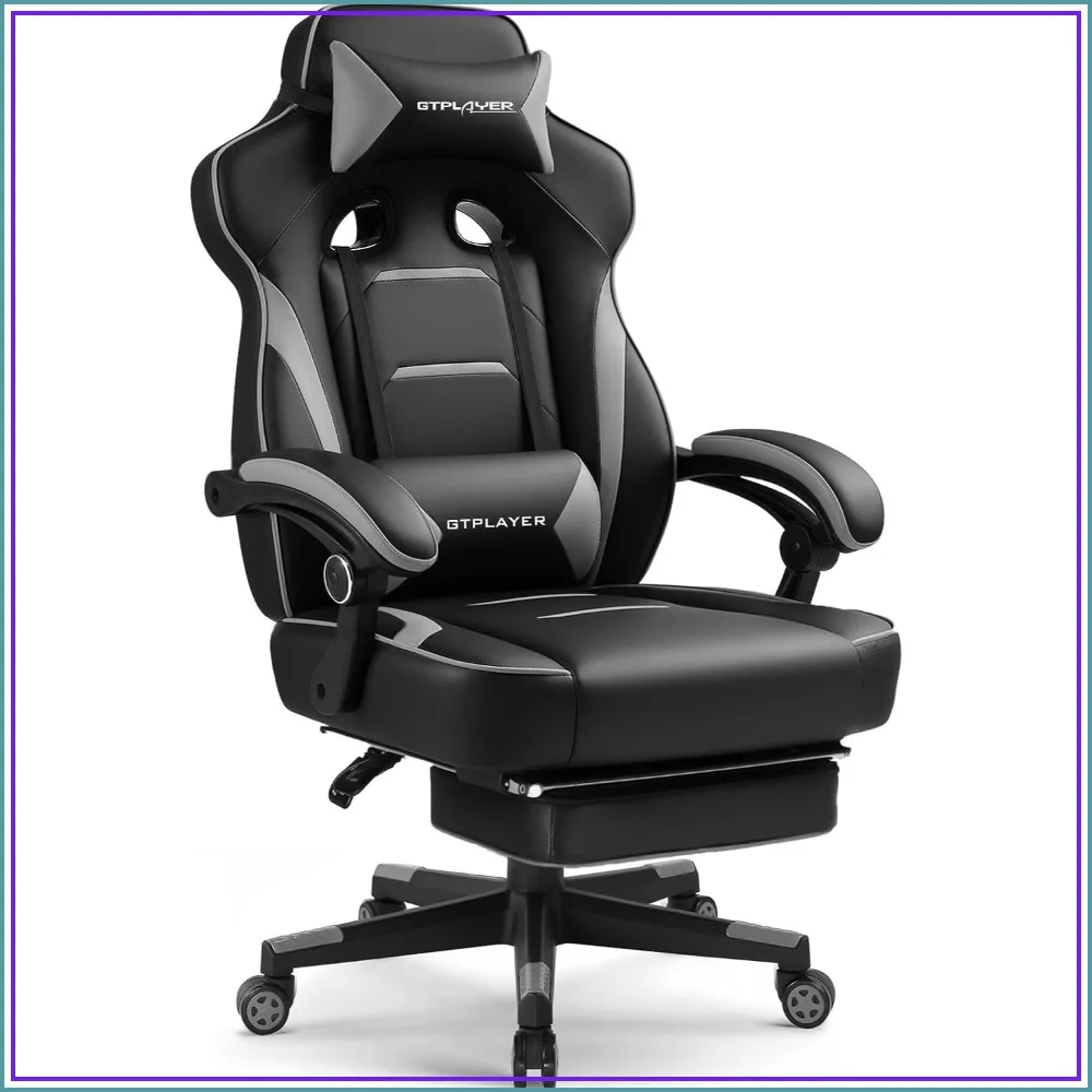 Big & Tall Ergonomic Gaming Chair with Footrest, 350lb Capacity, Recliner, Moon Gray
