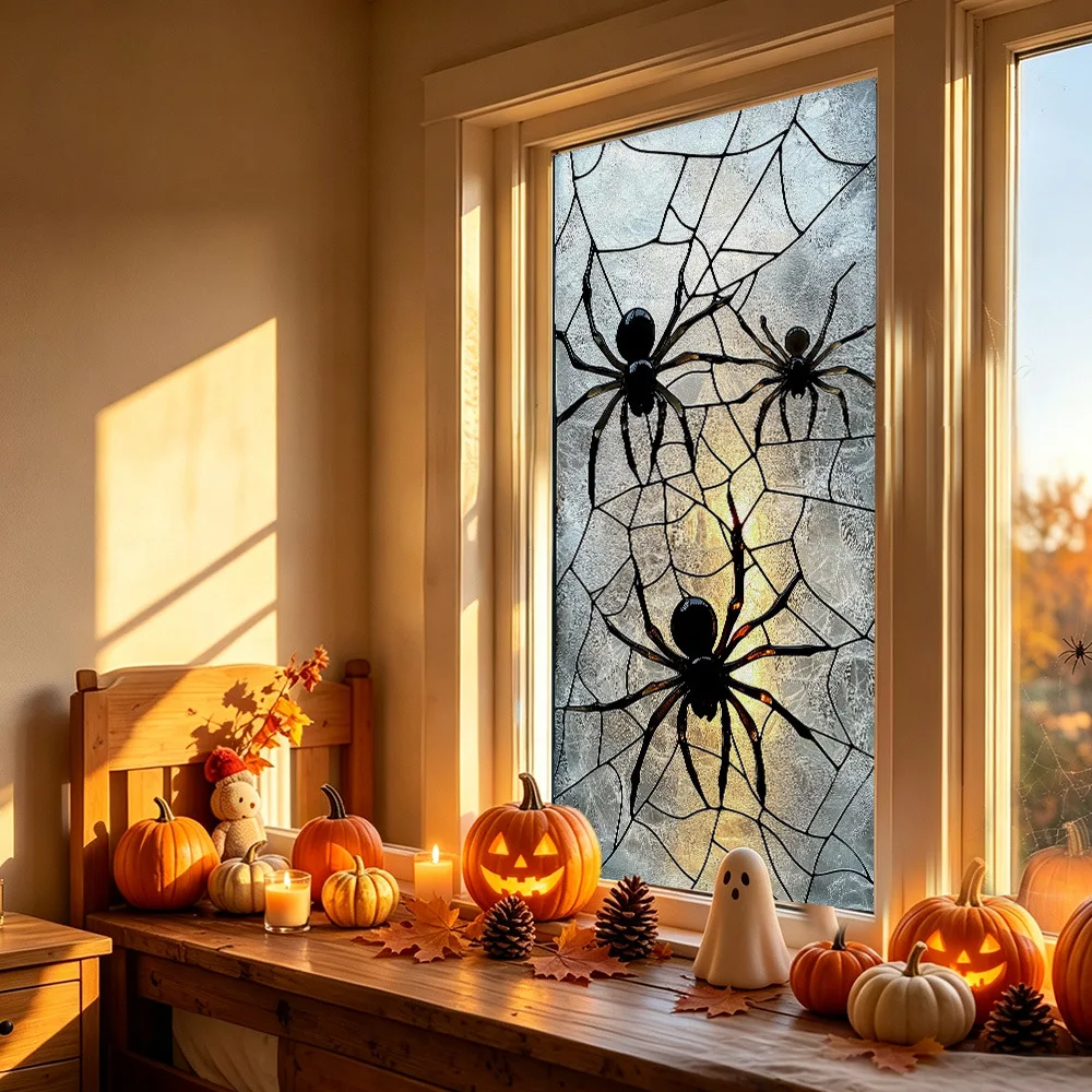 2PCS Halloween Stained Window Film PVC Glass Films Door Window Stickers Home Bathroom Balcony Office Party Decor Privacy