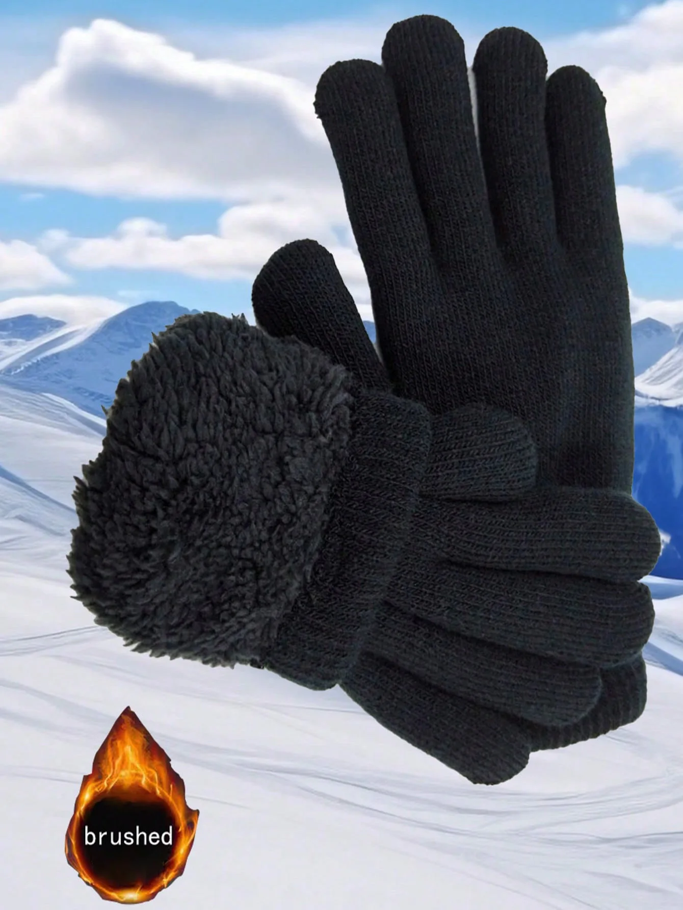

1 Pair Women's Winter Double-Layered Warm Gloves, Knitted with Deer Skin & Fleece Lined, Cold Weather Thermal Gloves for Women