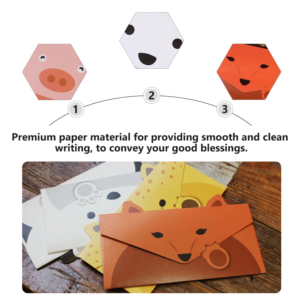 

12 Pcs Animal Cartoon Greeting Cards Paper Envelopes Kids Invitation Stationery Creative Patterns Cute Design