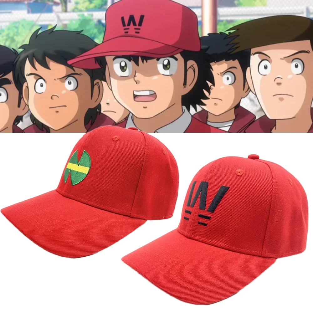 Anime Kapitan Tsubasa Logo Drużyny Czapka Wakabayashi Genzo Cosplay Unisex Haftowana Czerwona Czapka Baseballowa Kapelusz Przeciwsłoneczny Akcesoria Prezent Rekwizyt
