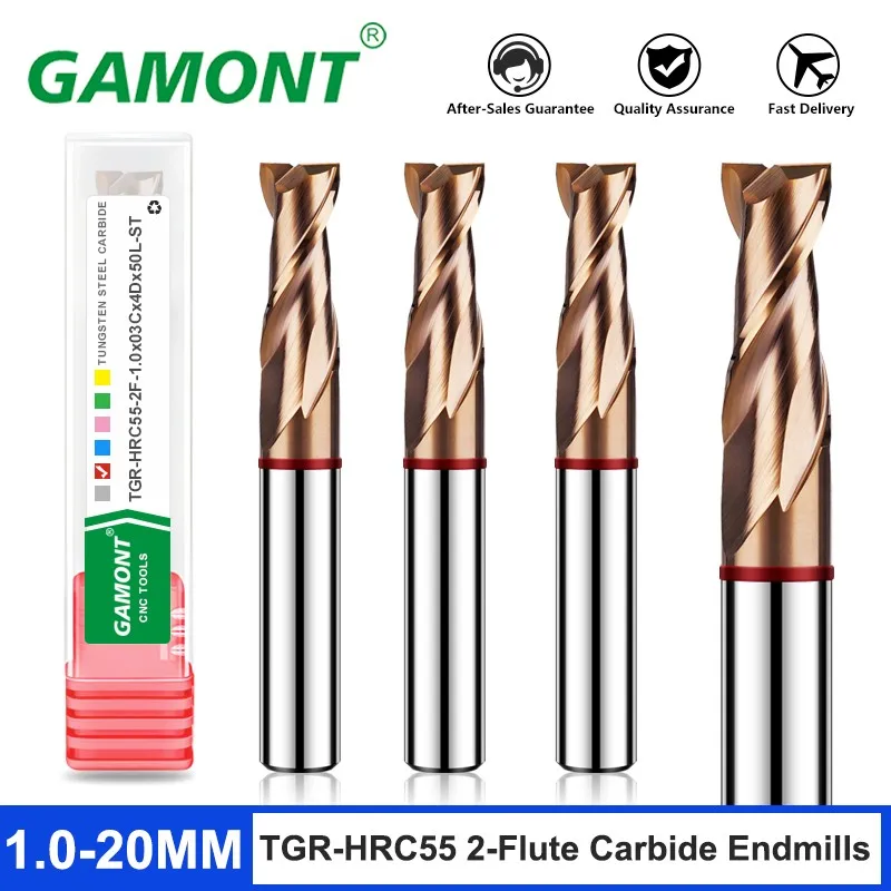 GAMONT TGR-HRC55 2F Color Circle Flat End Mill Tungsten Steel Carbide Alloy Coating Milling Cutter CNC Machining Endmills Tools