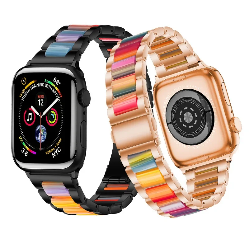 Metal Resin Strap For Apple Watch Band 44MM 40 38mm 41mm 45MM 42mm Woman Bracelet iwatch bandje dam 49mm Series 9 8 7 6