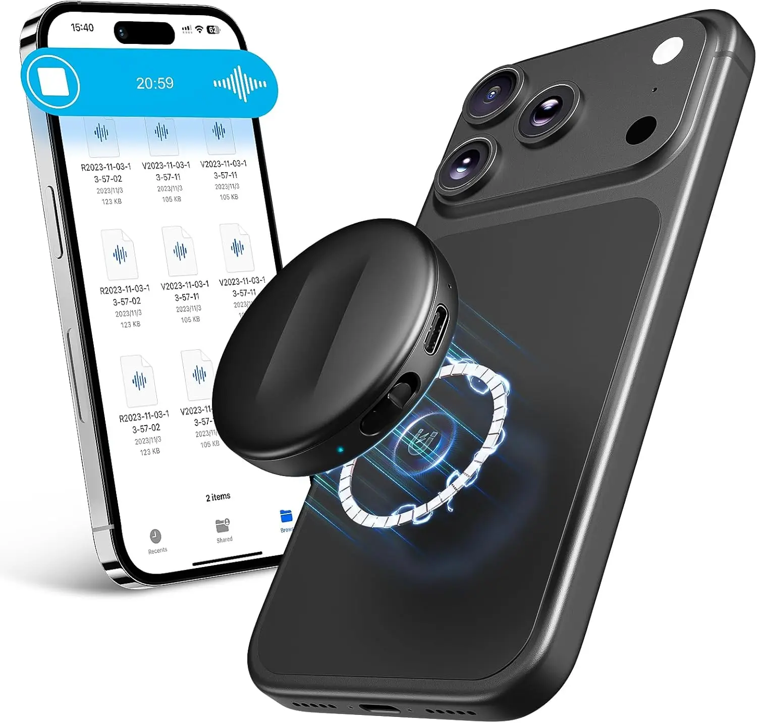 

128GB Magnetic Voice Activated Recorder - 9800Hrs Recording with AI Noise Reduction Portable Dictaphone for Lectures Meetings