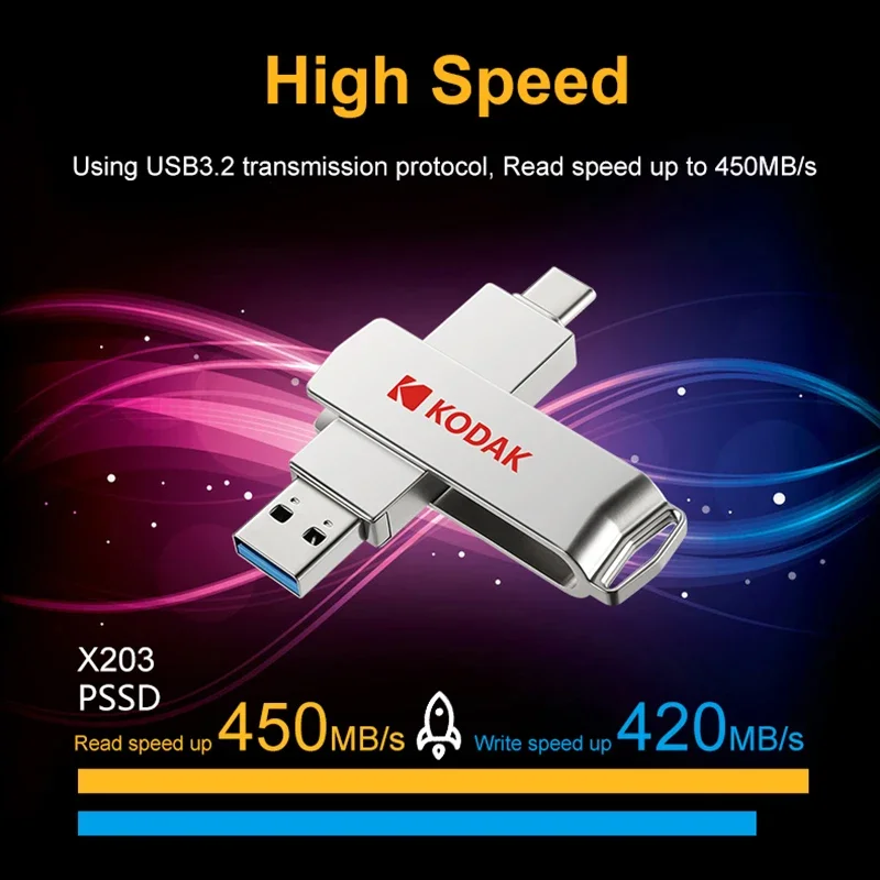 KODAK X203 USB 3.2 Металлический флэш-накопитель Высокоскоростной 256 ГБ 512 ГБ USB-накопитель большой емкости Pendrive Портативный SSD-накопитель USB-накопитель