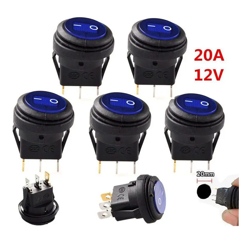 SHGO-25 Pcs 12V 20A Waterproof Round On/Off Rocker Switch Car Auto Boat SPST