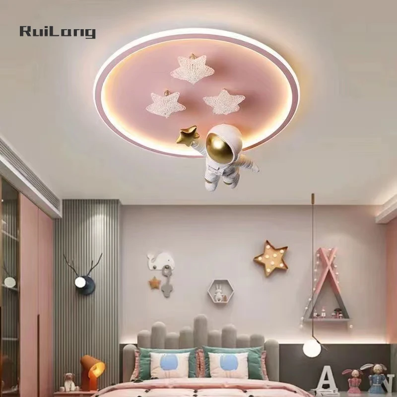 

Cartoon Astronaut Ceiling Chandelier Kids Room Girl Boys Bedroom Lamp Ceiling Cute Decor Pink Spaceman Star Led Ceiling Lights