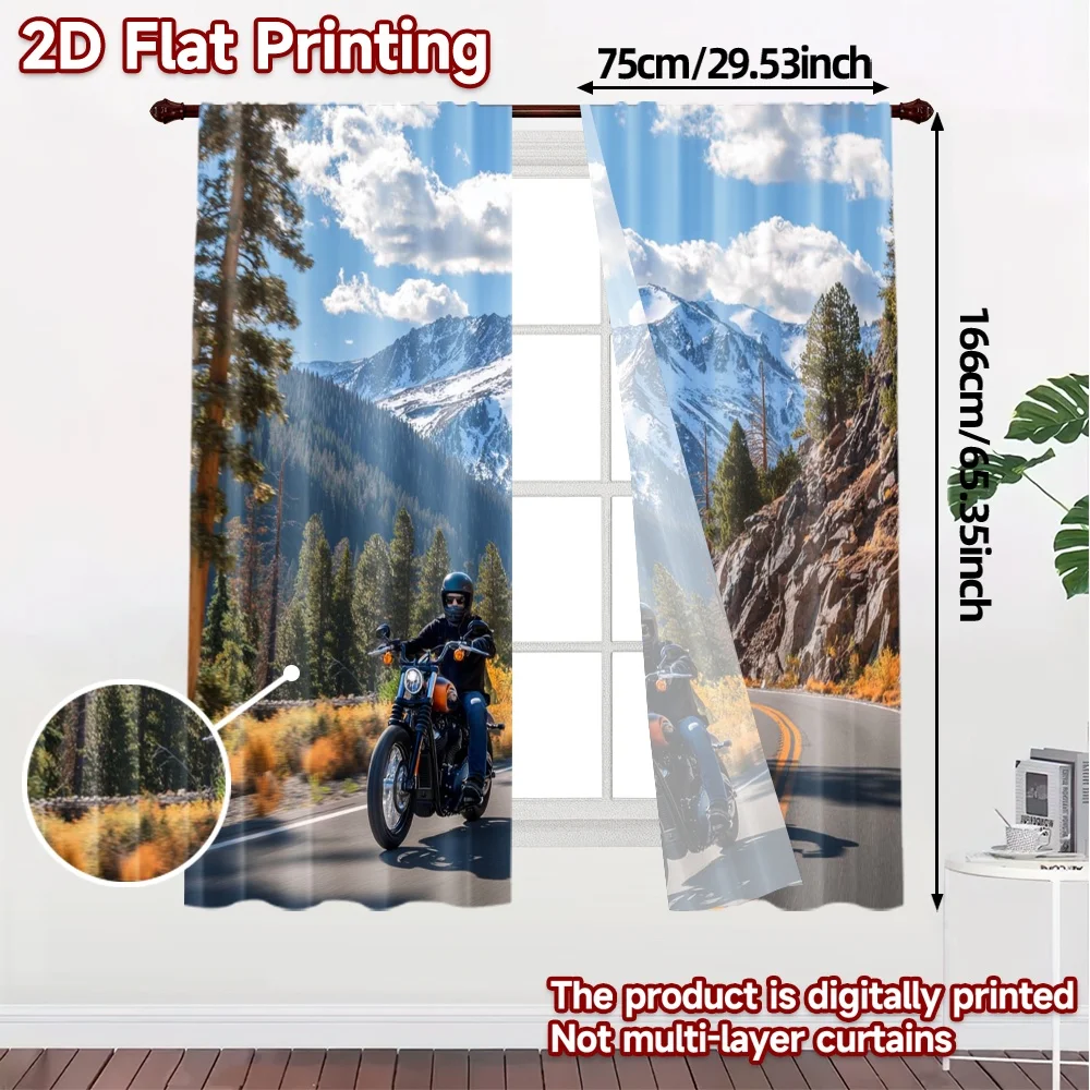 2pcs, 2D FLAT PRINTING Curtains (Without Rod) Mountain Riders Contemporary Popular Curtains Prints Light Filtering Curtains