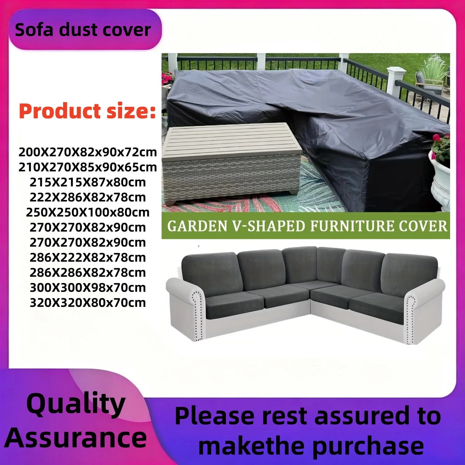 eavy-Duty Outdoor V-Shaped Furniture Cover - Windproof & Dustproof Patio, Garden,Tables - Year-Round Use - Easy Setup & Storage