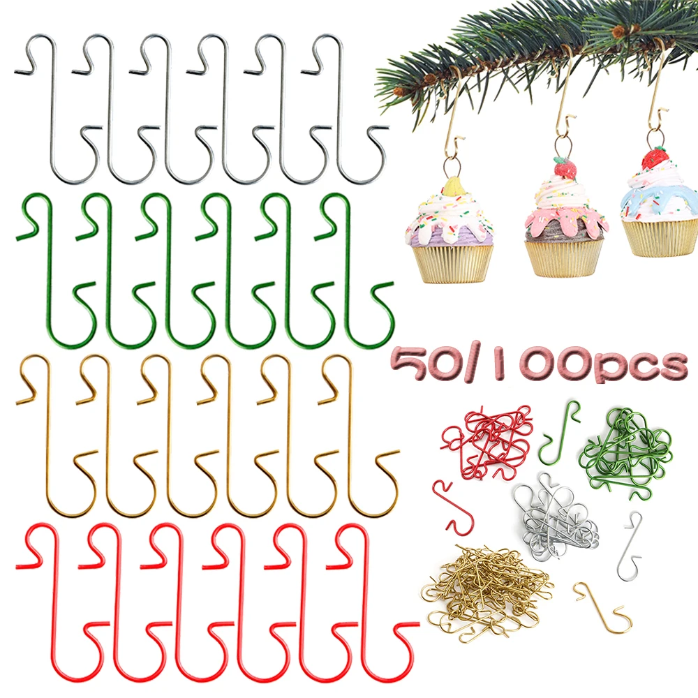 50/100pcs S-Shaped Metal Hooks Holder Christmas Tree Ball Pendant Hanging Gold Silver Pendant Hanging Holders Home Party Christm