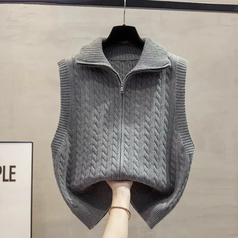 

Zipper Vest Women's 2025 New Twist Sweater Knitted Women's Vest Spring Autumn Fashion
