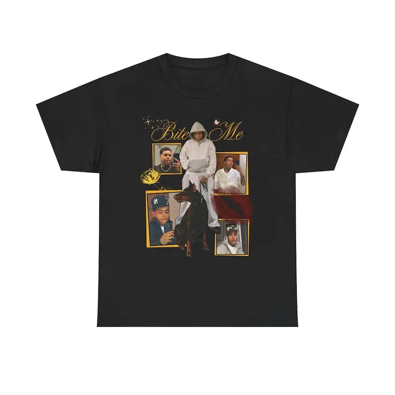 Bite Me collage tee | Tribute photo montage shirt, band tour dates back print