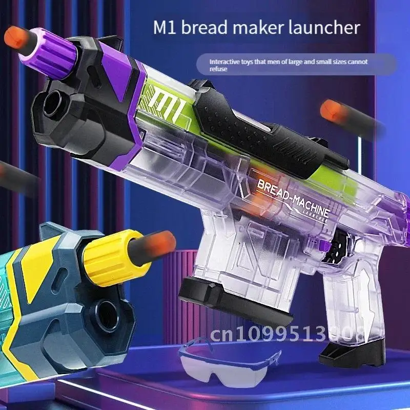 M1 Bread Machine Gun Launcher Manual Soft Bullet Blaster Gun Bullets Toy Boys with Gifts Weapon For Birthday Kids Armas Adults