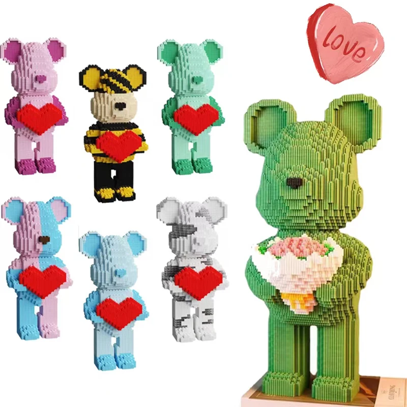 

New 48CM large building blocks model hand holding flower love love violence bear DIY educational building blocks toy gift