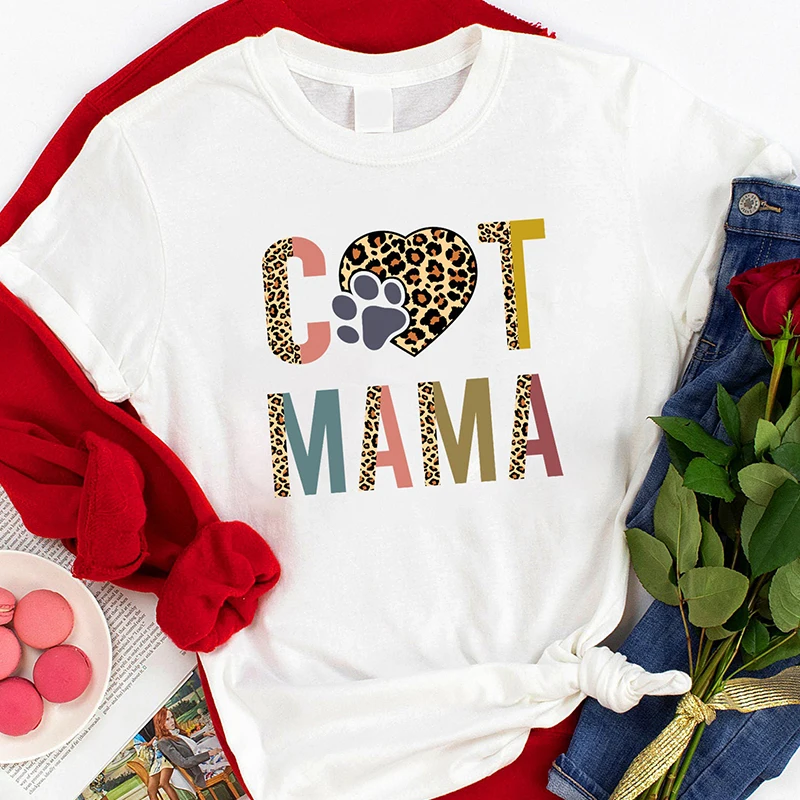 

Retro Cat Mama Paw Printed Women's T Shirts Cotton Pet Lover Funny Graphic Tshirts Harajuku Mom Life Gift Clothes Dropshipping