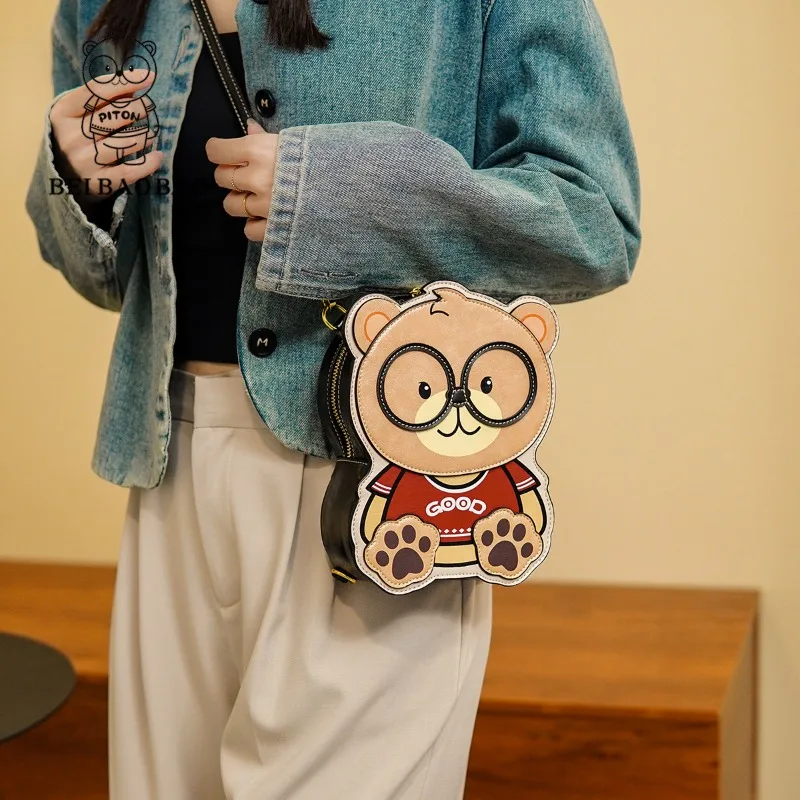 2024 New Women Small Bag Bear Design Personalized Fashion Cartoon Playful Backpack Single Shoulder Crossbody Bag Phone Bags