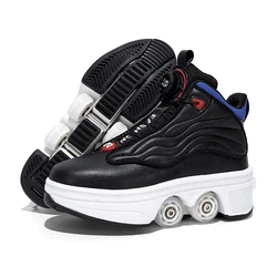 With Wheels Sneakers Deformation Roller Skates Shoes Double Row 4-Wheel Skates Roller Shoes Dual-Purpose Roller Skateboard Shoes