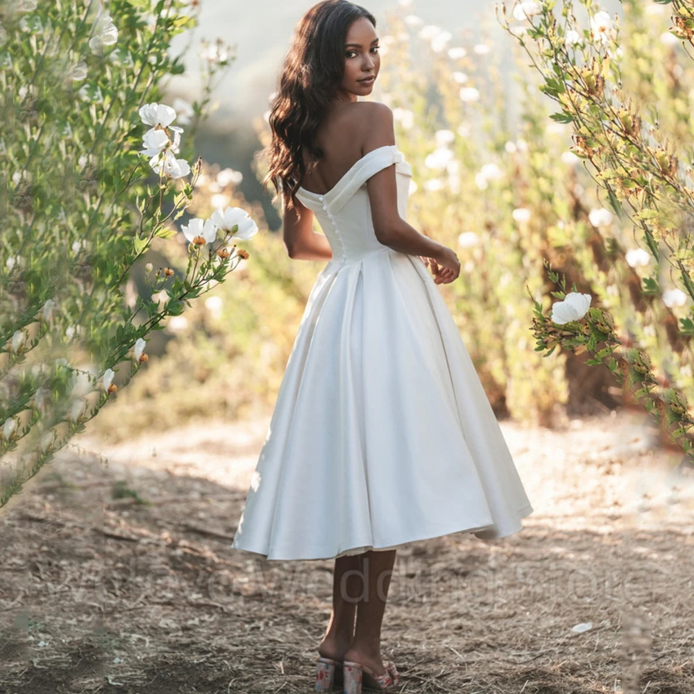 short white bridal shower dress Zapaka Women Simple Ivory Engagement A-Line Satin Long Sleeves Midi Wedding Reception Dress, Ivory / US16W With chic black or light blue ribbon tie straps and a flattering flared skirt its designed to twirl Short Wedding Dress 2025 Lace