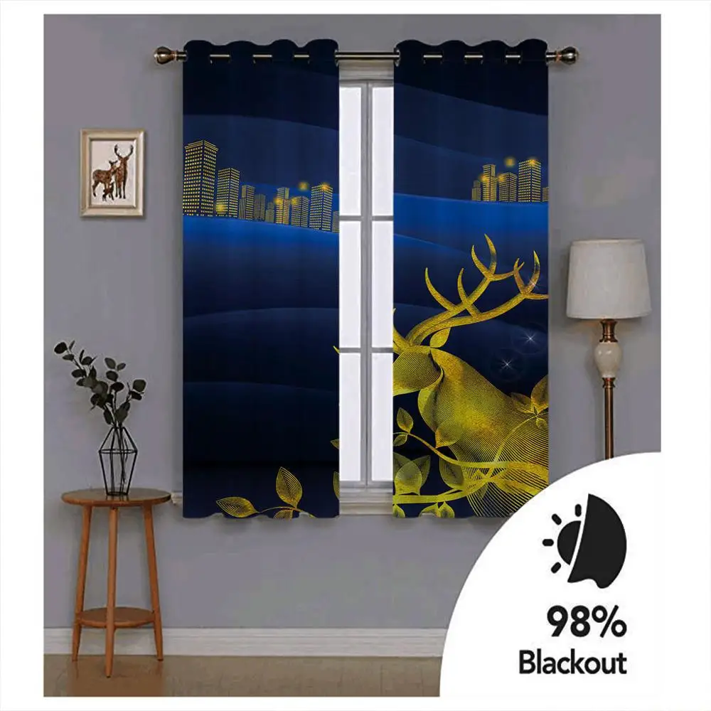 blue curtains city building curtains Customized 3d curtains new window balcony thickened windshield blackout curtains