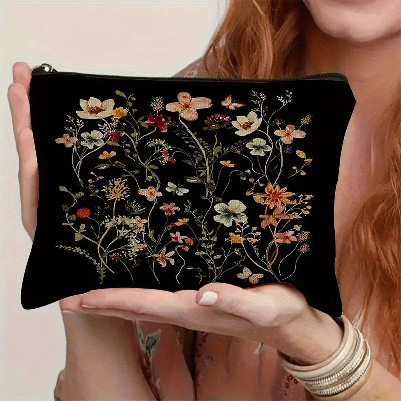 A floral cosmetic bag-cute multifunctional zipper handbag, jewelry storage bag