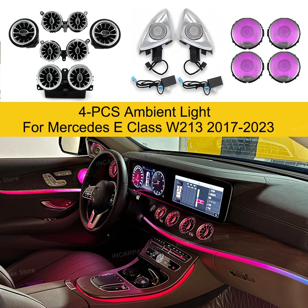 

Окружающее освещение для Mercedes Benz E Class W213 2017-2023 с 4D твитером, светодиодное вентиляционное отверстие, крышка динамика