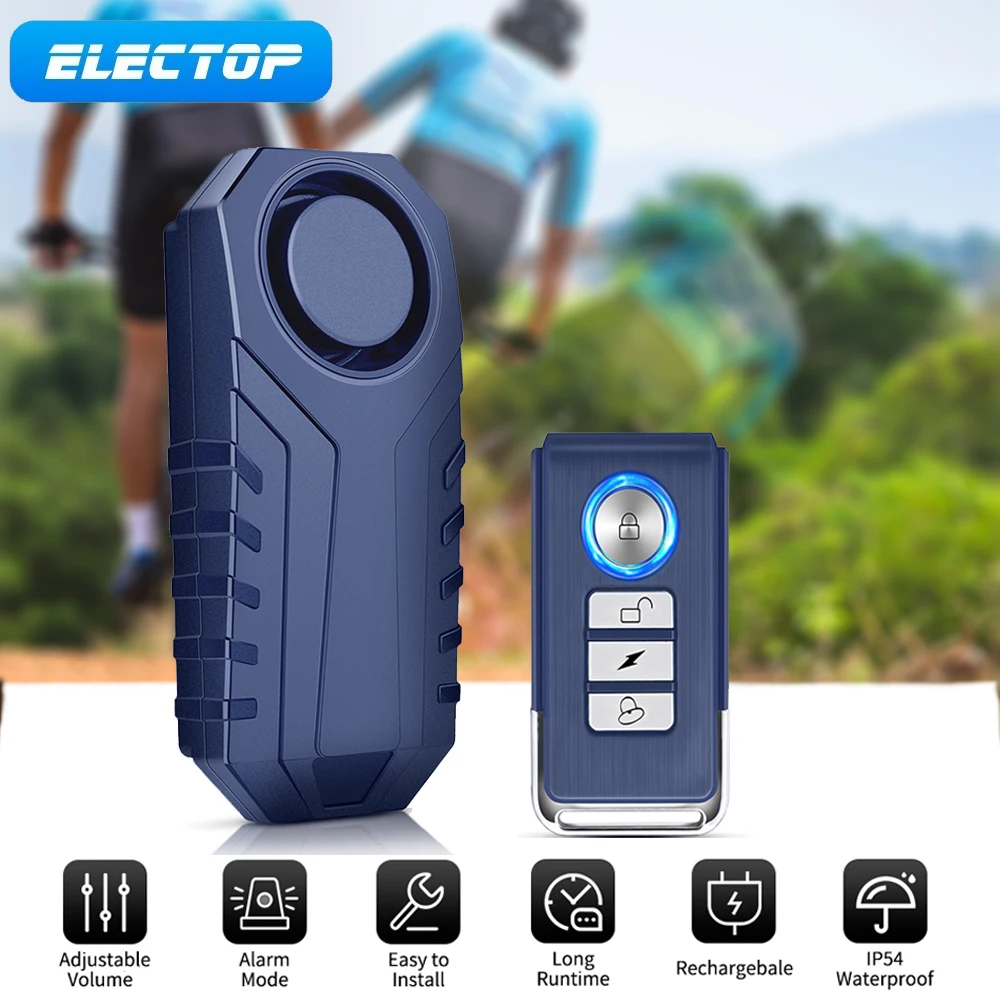 ELECTOP Bike Alarm System With Remote Control 115dB Anti-theft Wireless Bicycle Motorcycles Scooter Alarm Security Protection