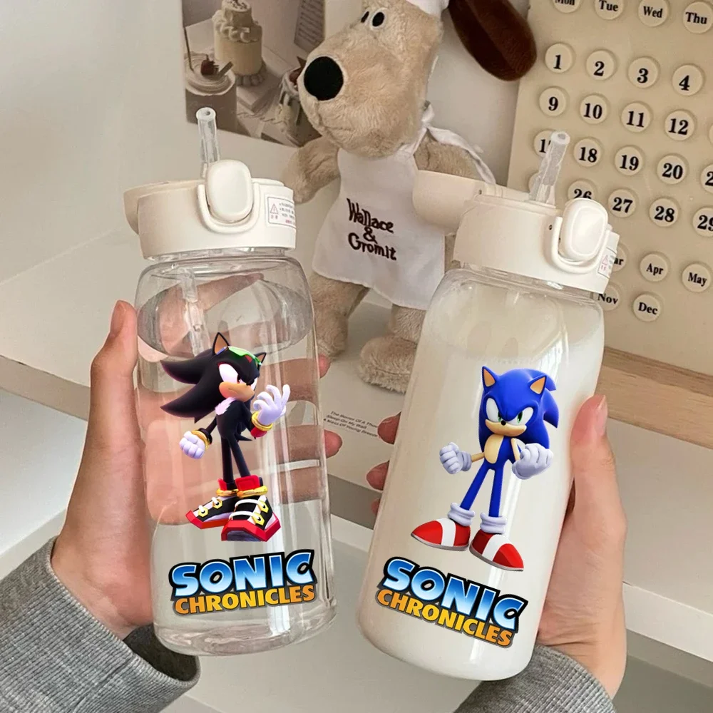 600ml Sonic The Hedgehog Transparent Plastic Straw Water Bottle Childrens Portable Outdoor Sports Leak Resistant Drink Water Cup
