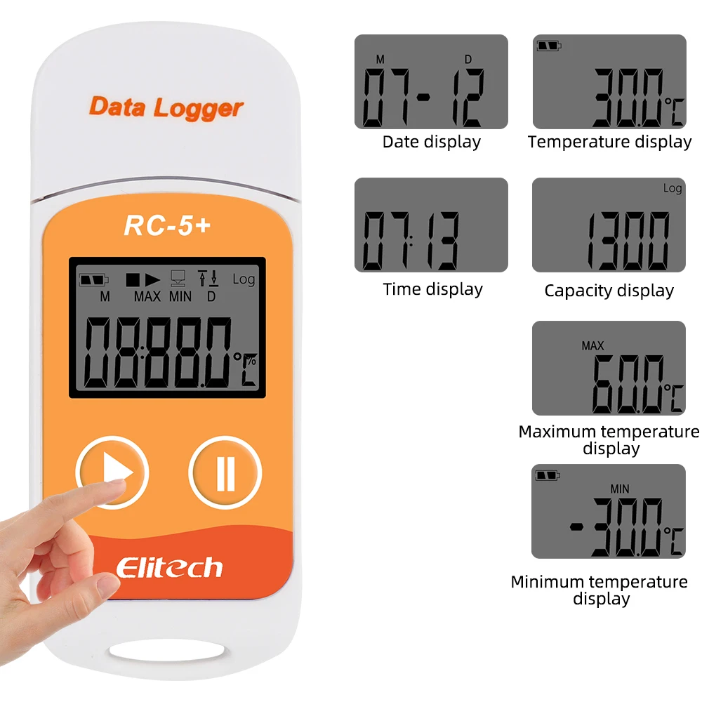 Elitech RC-5 + USB Data Logger Recorder PDF suhu dapat digunakan kembali Data Logger Upgrade untuk pendingin dingin rantai transportasi Labs