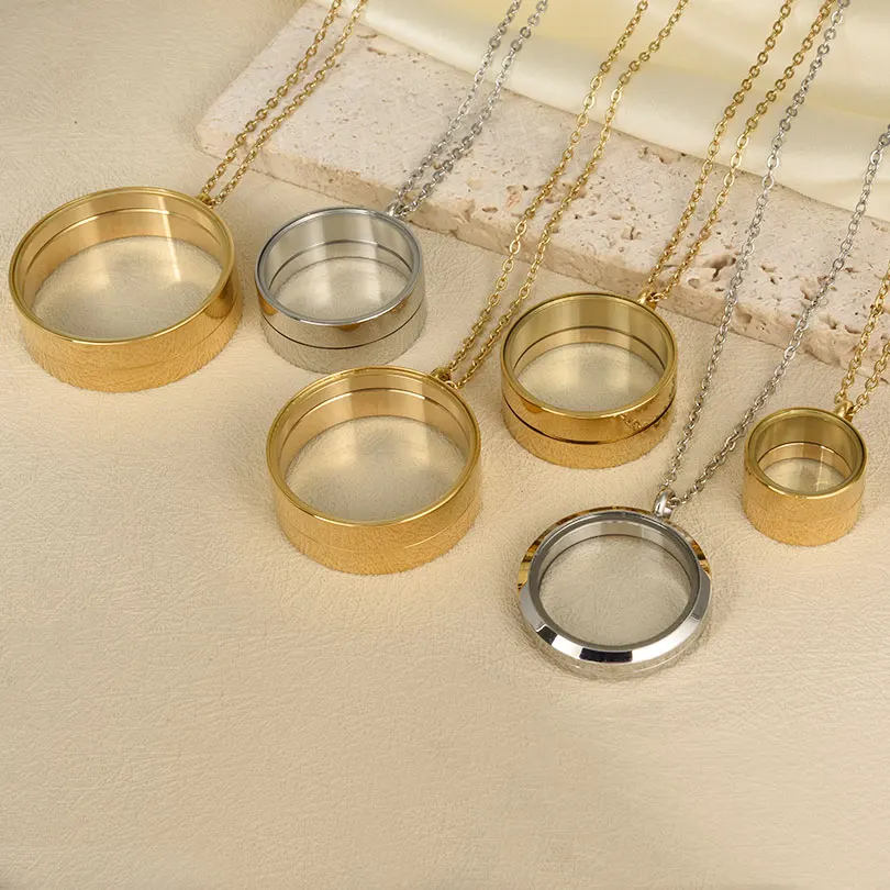 1Pc Stainless Stee Inner Size 15-40mm Women Thicker Round Glass Reliquary Photo Floating Ashes Locket Pendant Necklaces Jewelry