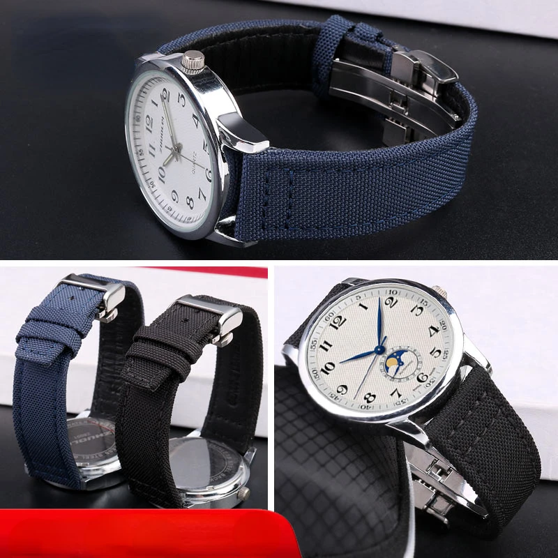 For Longines Conquest HydroConquest L2 L3 L4 IWC Watchband Nylon cowhide watch strap men'S 19mm 20mm 21m Blue Sports bracelet view 2