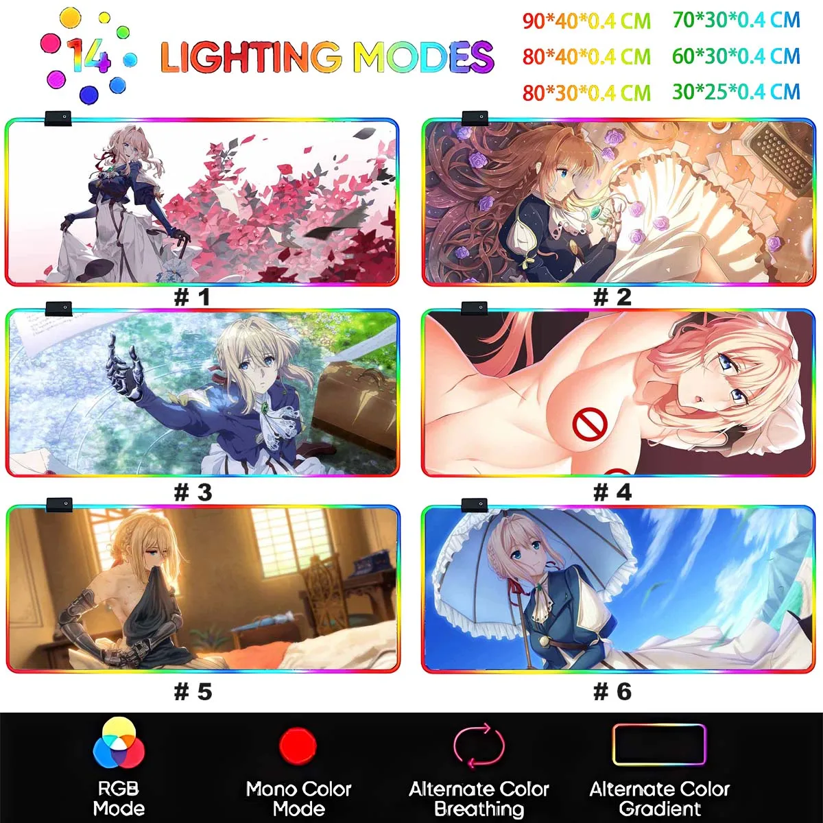 أنيمي V_Violet E_Evergarden RGB الخلفية ماوس الوسادة ماوس حصيرة V_Violet LED كبيرة ماوس الوسادة عدم الانزلاق حصيرة لوحة المفاتيح ألعاب الملحقات