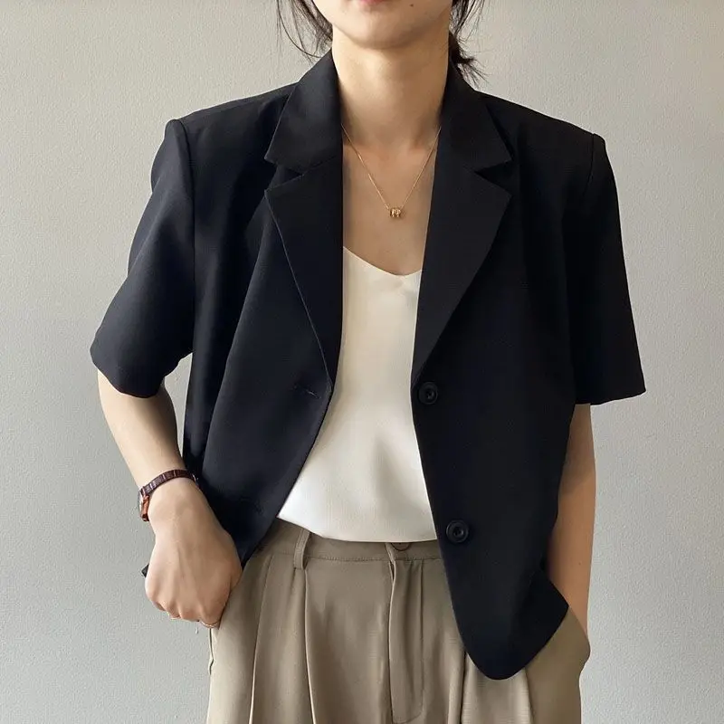 Women\'s Summer New Casual Black Short Sleeved Top+White Sling+suit Wide Leg Pants 3 Piece Korean Elegant Trousers Matching Set