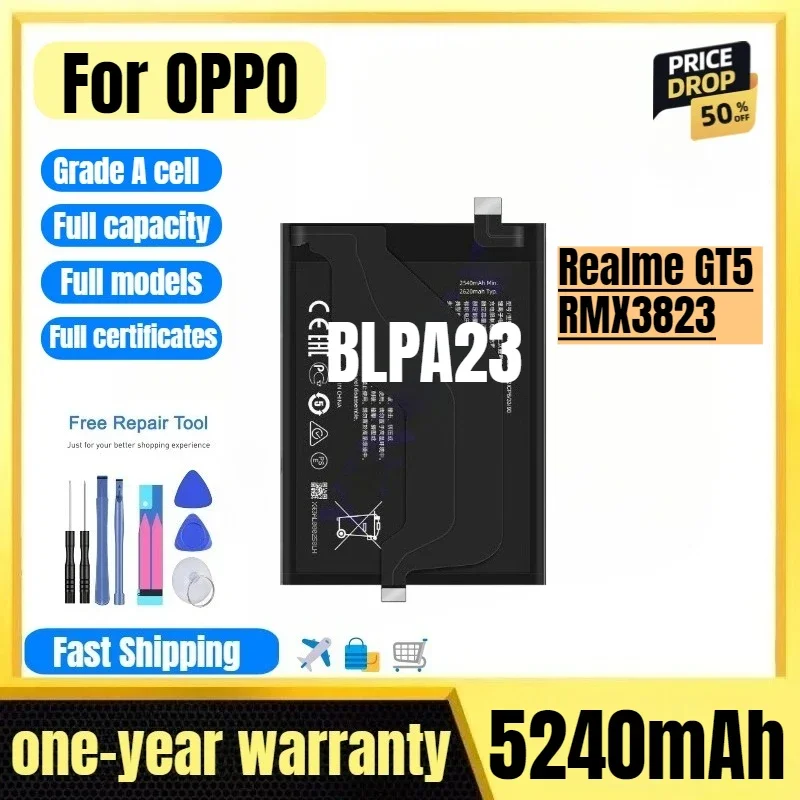 BLPA23 for OPPO Realme GT5/RMX3823 Mobile Phone Battery High Quality High Capacity Replacement Bateria Grade A Cell with Tools