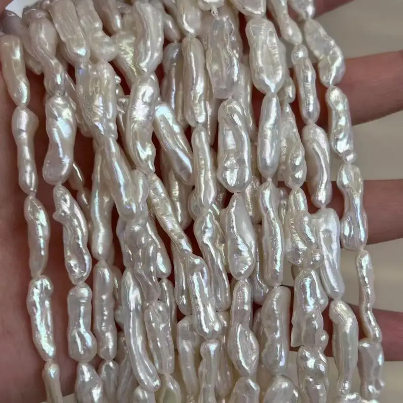 16 inches AAA 19-25mm Natural White Long Biwa Pearls Loose Strand
