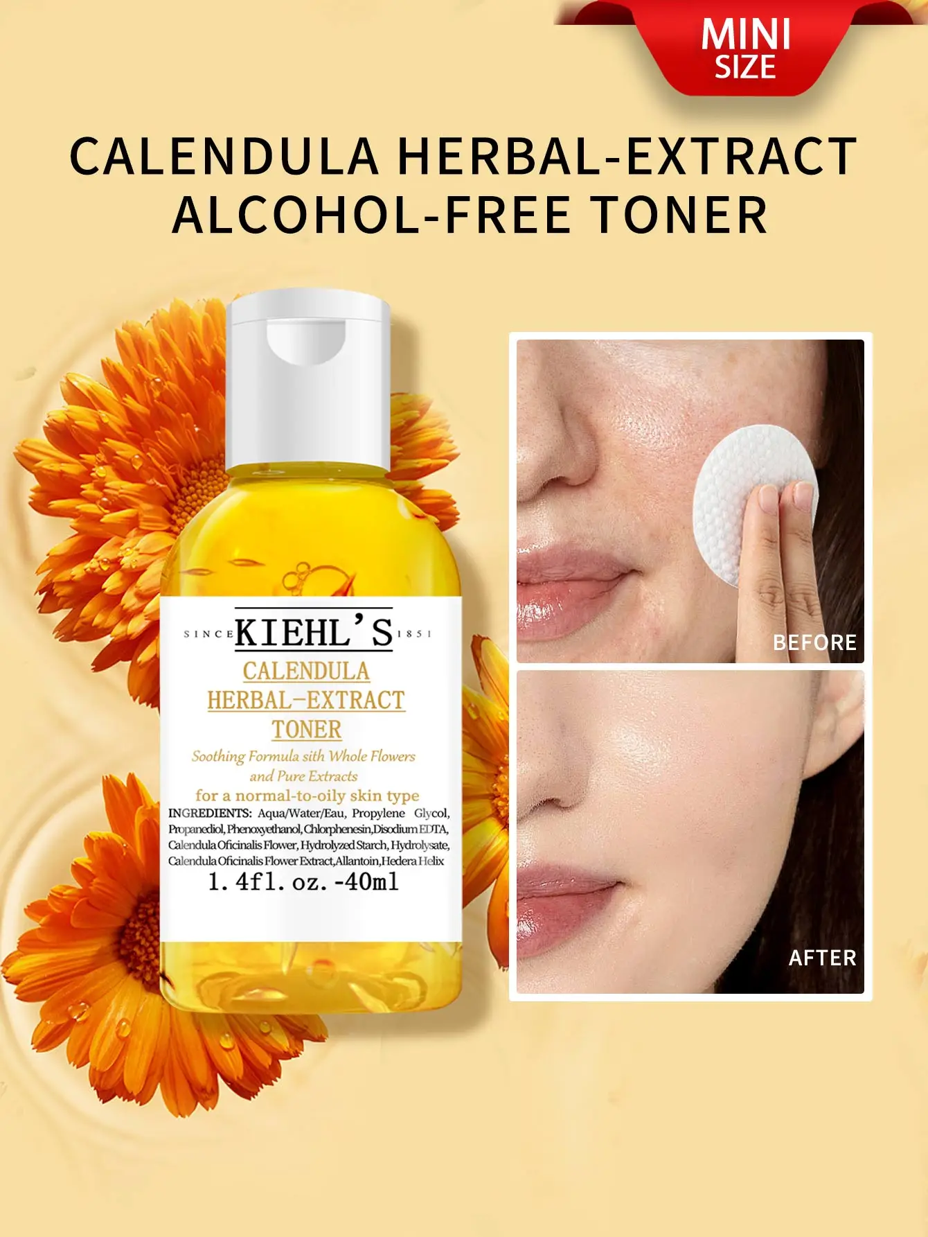 

Kiehl's Calendula Herbal-Extract Toner Alcohol-Free，Soothing Facial Toner For Normal To Oily Skin 1.4 fl.oz.-40ml Mini Size