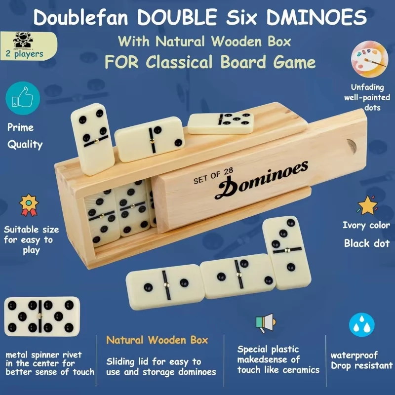 Ivoire Double Six Duo Mino Domino ensemble boîte en bois Portable ensemble adulte loisirs maison Puzzle jouet jeu d'échecs et jeu de cartes