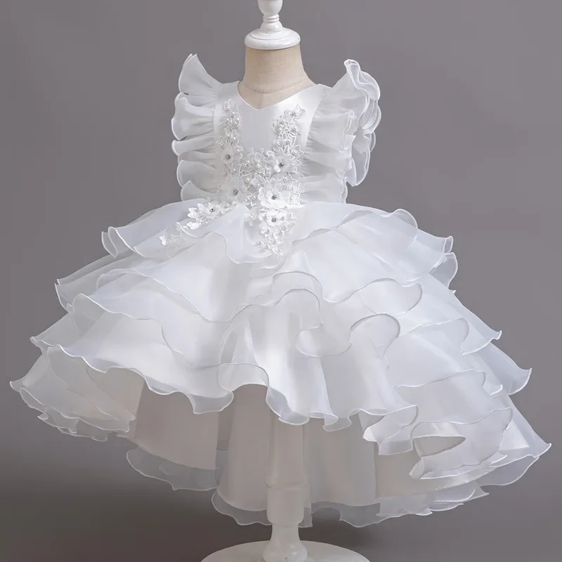 Mode Bloemenmeisje Jurken voor Bruiloften Kant Mesh Mouwloze Verjaardag Jurk Zomer Kinderen Meisjes Feestjurk 2-12 Jaar