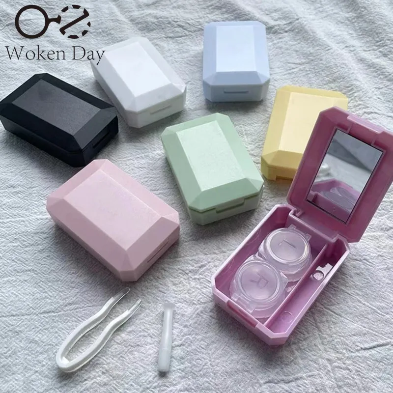 Candy Color Contact Lenses Box Solid Color Portable Contact Lens Case with Tweezer Suction Stick Set for Travel Kit Holder